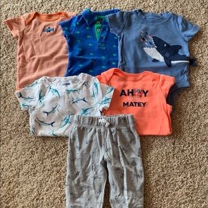 Boys 6m bodysuit & pant bundle, ocean theme.